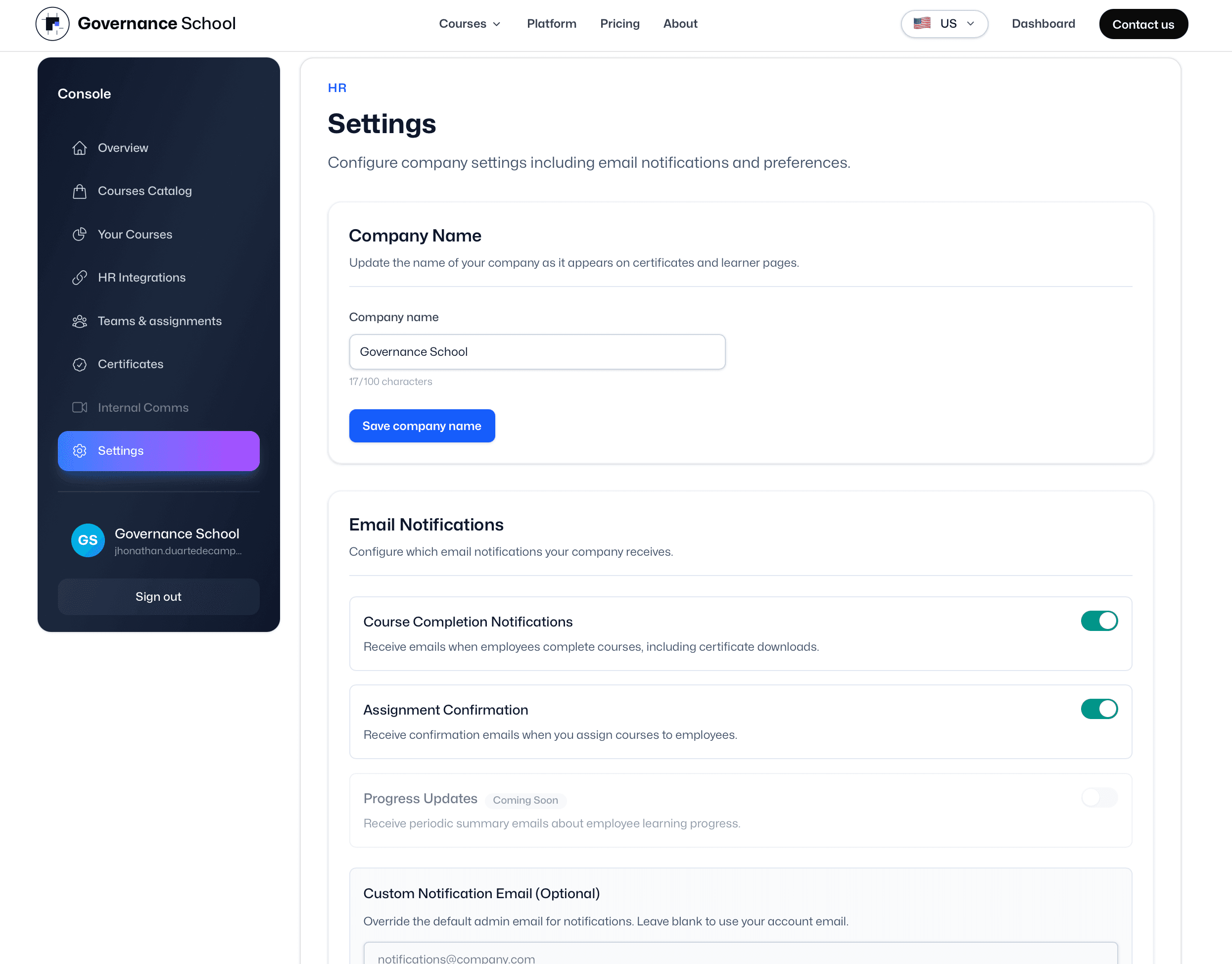 Internal video communications with read receipts