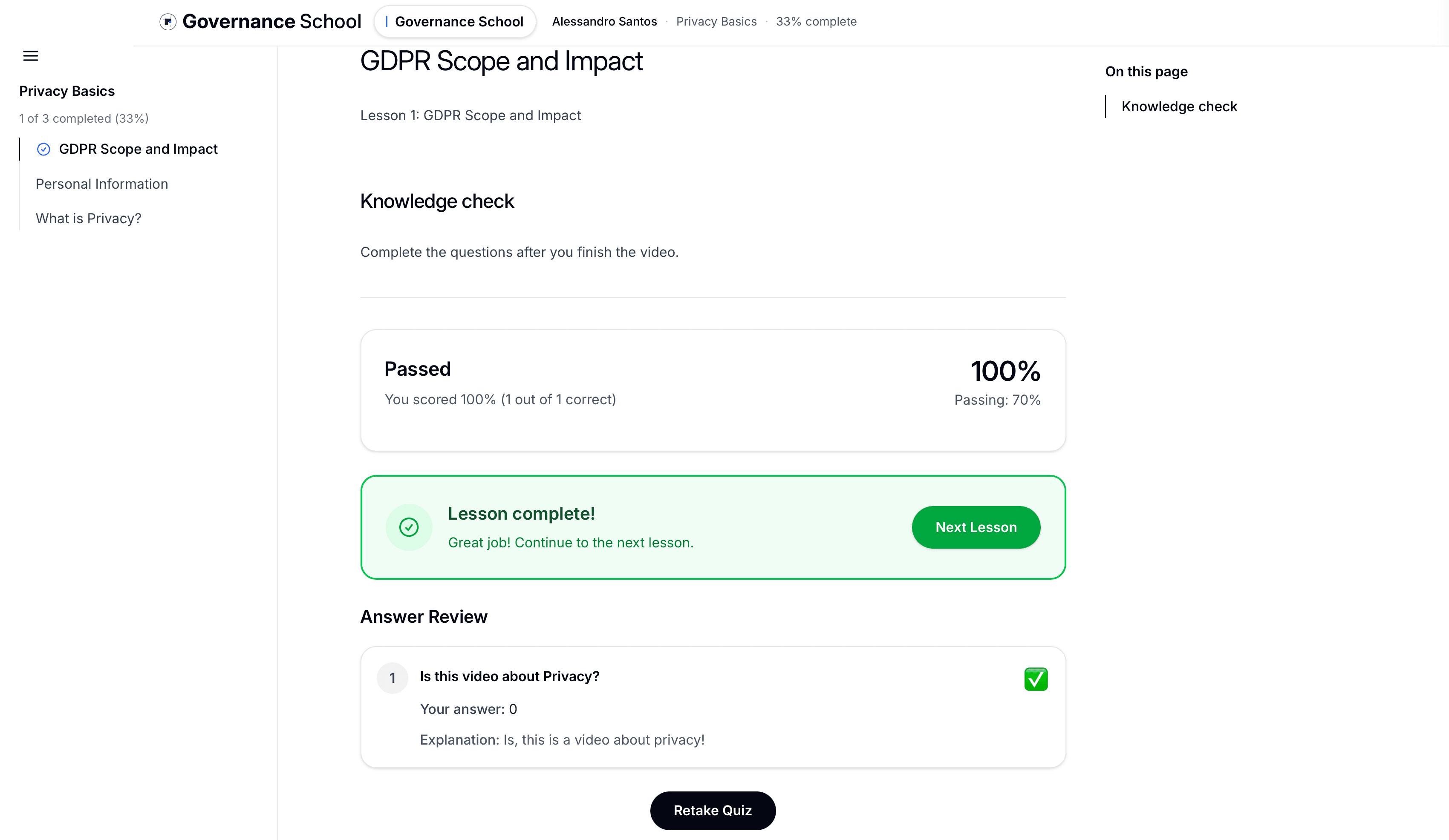 Questions appear only after the video has been watched